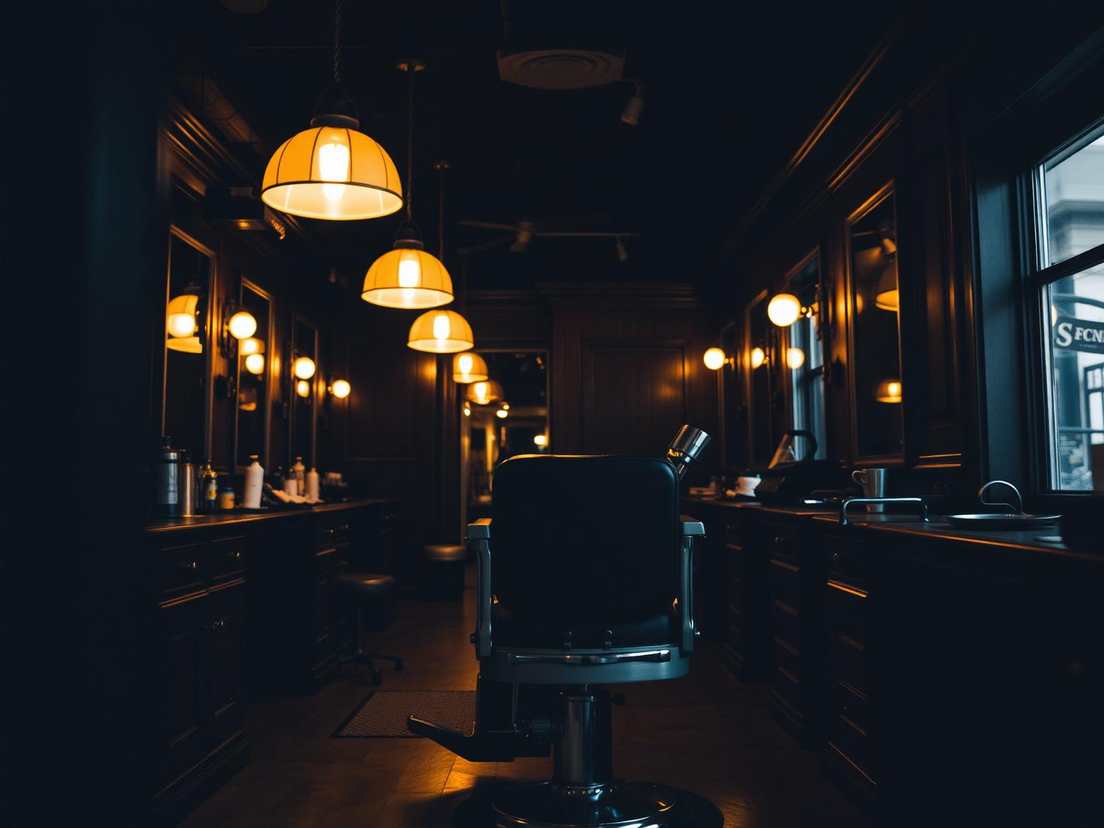 Inside Rio Barbers in Leicester — warm lighting and classic barber chair